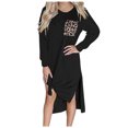 thumbnail image 2 of Qiopertar Robe Mode Femme Imprimé Léopard avec Poches Patchwork Manches Longues Robe Décontractée en Solde à Moins de 5$ en Solde, 2 of 8