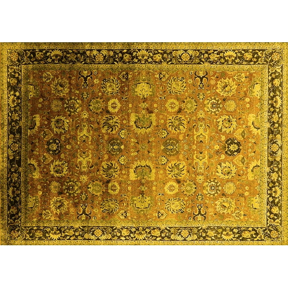 Ahgly Company Indoor Rectangle Oriental Yellow Industrial Area Rugs, 6' x 9'
