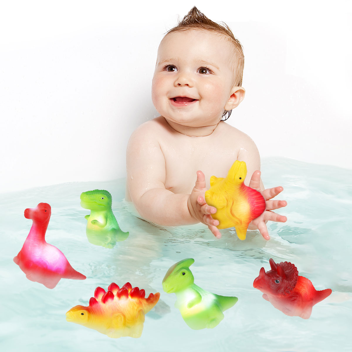 MORIMA 6Pcs Light Up Bath Toys Colorful Dinosaur Bath Toy Cute Cartoon