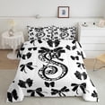 thumbnail image 3 of Feelyou Leopard Print Letter Queen Comforter Set, Fashion Bowknot Monogrammed S Bedding Sets, Cool Girl Ribbon Reversible Bedding Comforter Set, Ultra Soft Bedroom Decor, 3-Piece, 3 of 9