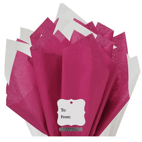 100Sheets CranBerry and White Gift Wrap Pom Pom Color Tissue Paper Mix with 12 To From Gift Tags & Twine