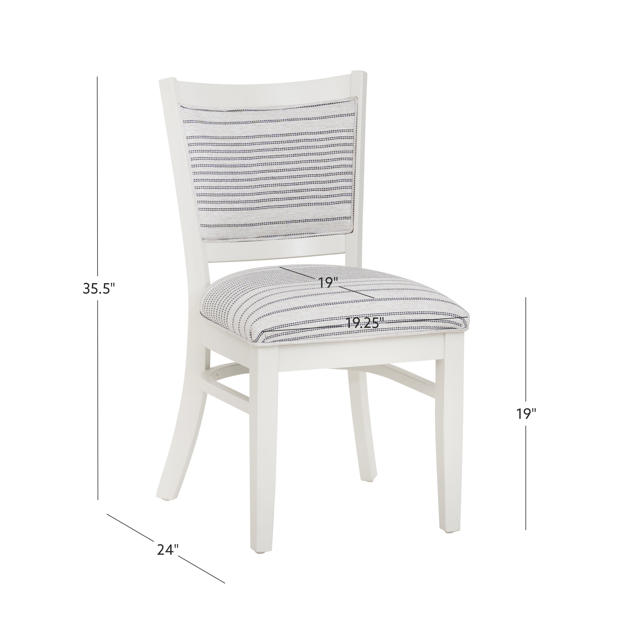 Linon Louise Set of 2 Upholstered Striped Dining Chairs in White Wood Frame