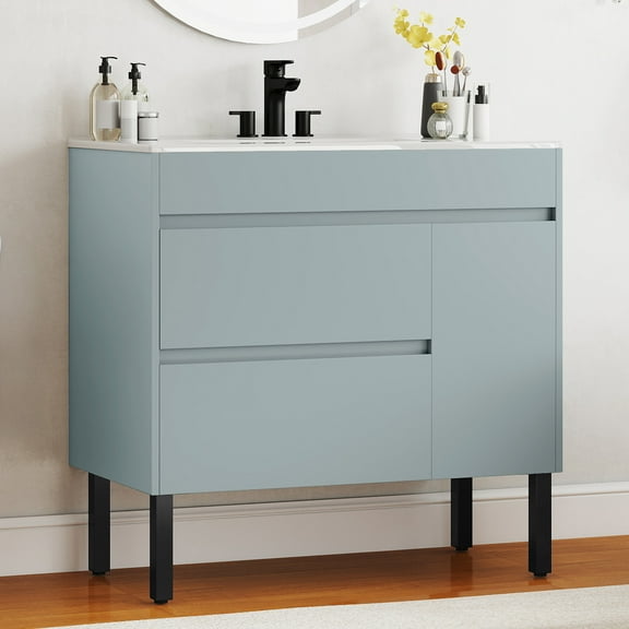 Dextrus 36" Bathroom Vanity with Top Sink, Modern Free Standing Bathroom Storage Cabinet with Soft Close Door, Gray