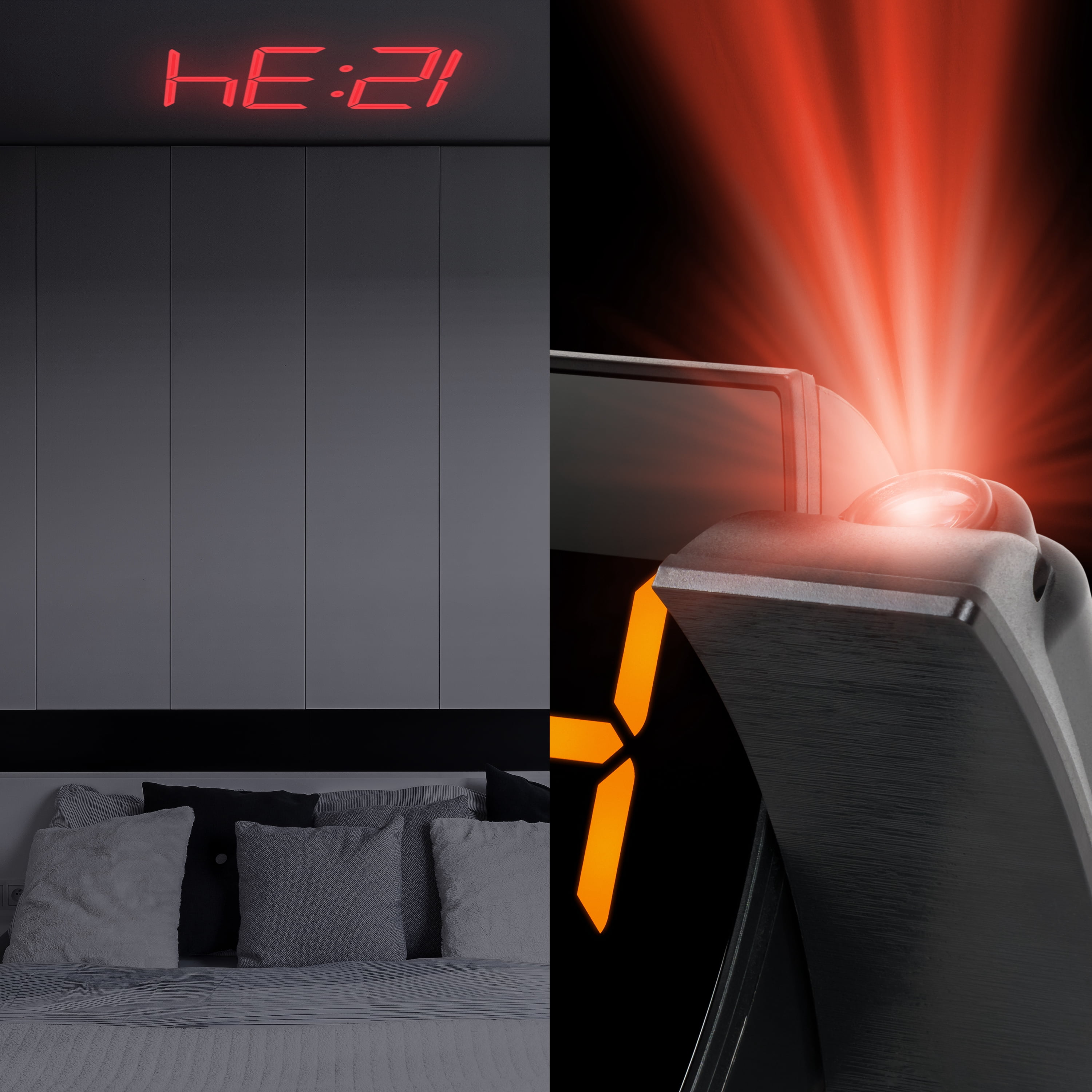 La Crosse Technology Curved Black Digital Projection Alarm Clock Radio with Nightlight, 817-83957-INT