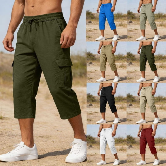 Horkkom Cargo Shorts for Men Elastic Waist Drawstring Hiking Shorts Summer Outdoor Casual Shorts with Pockets, S-3XL