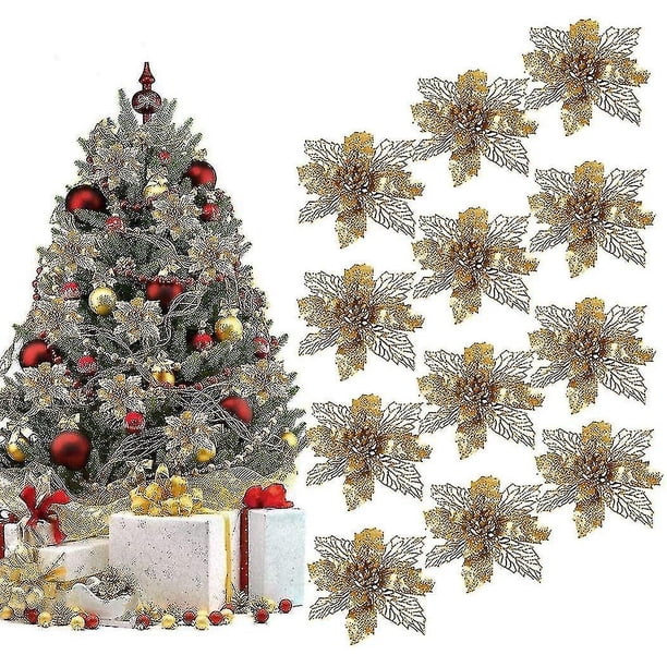 16 piezas de decoración para árbol de Navidad, decoración navideña con purpurina para árbol de Navidad, adorno para árbol de Navidad, decoración navideña con purpurina, Navidad artificial