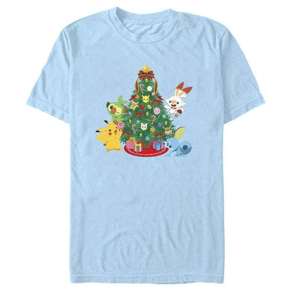 Men's Pokemon Christmas Tree Friends  Graphic Tee Light Blue 3X Large