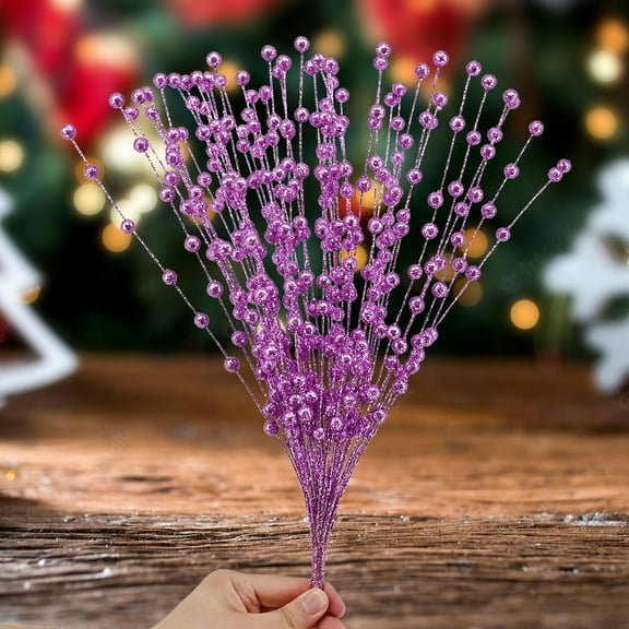 Nvzi 3 Pack Purple Artificial Glitter Berry Stems 15.7" Fake Decorative Glitter Sticks for Christmas Tree