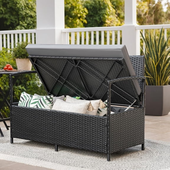 Loveseat Wicker Outdoor Furniture with Storage and Cushions
