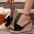 thumbnail image 5 of Narveanno Womens Wedge Platform Sandals Cute Bowknot Open Toe Espadrille High Heels Buckle Ankle Strap Summer Shoes Black 7, 5 of 7