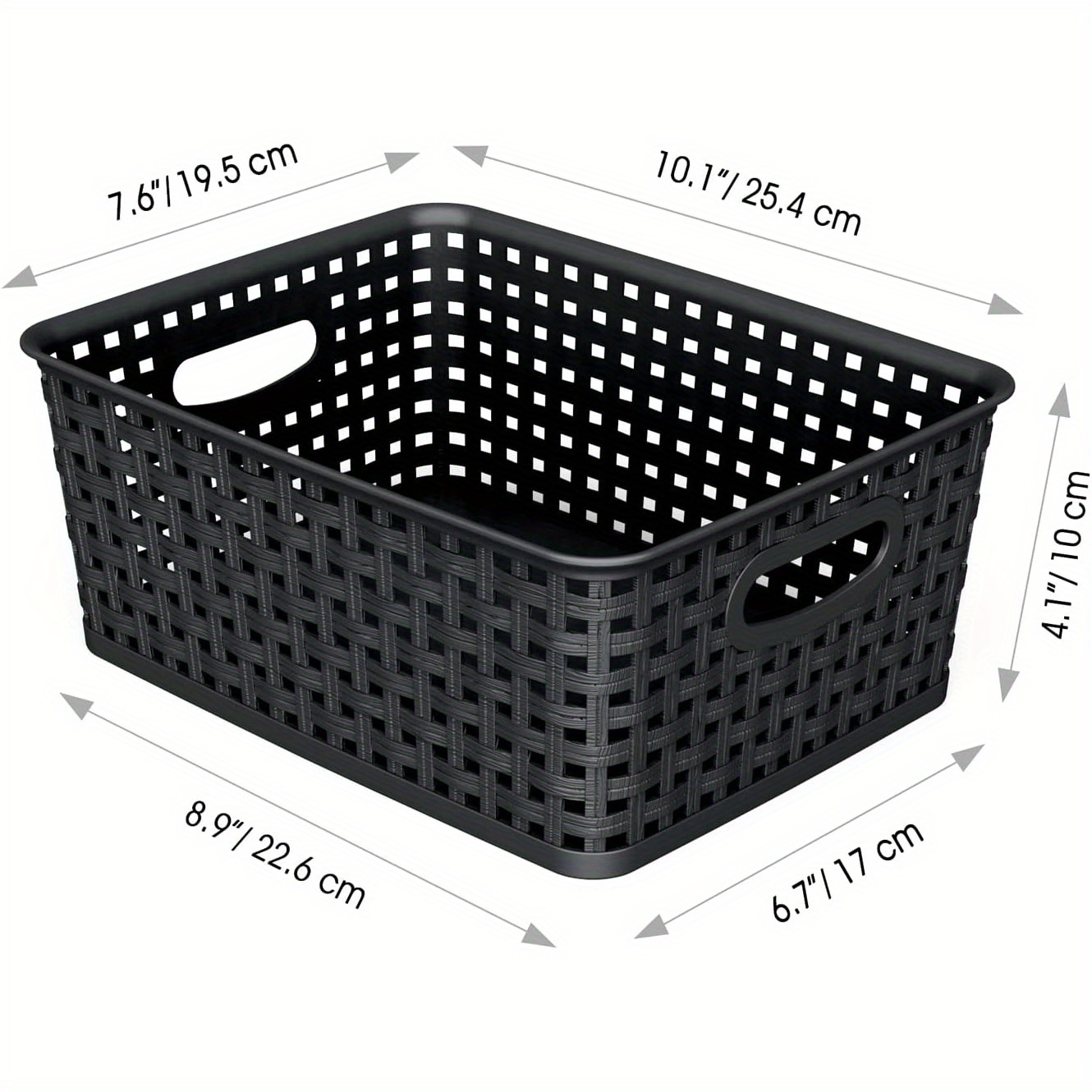 6pcs High-Quality Woven Plastic Storage Baskets – Black Weave Bins Organizer – Home, Office, Desktop, Wardrobe, Bathroom – Shelf Basket, 10.1" x 7.55" x 4.1"