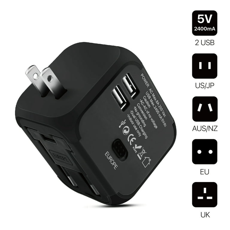 Vcoo Travel Adapter Worldwide All in One Universal Travel Adaptor Wall AC Power Plug Adapter Wall Charger with Dual USB Charging