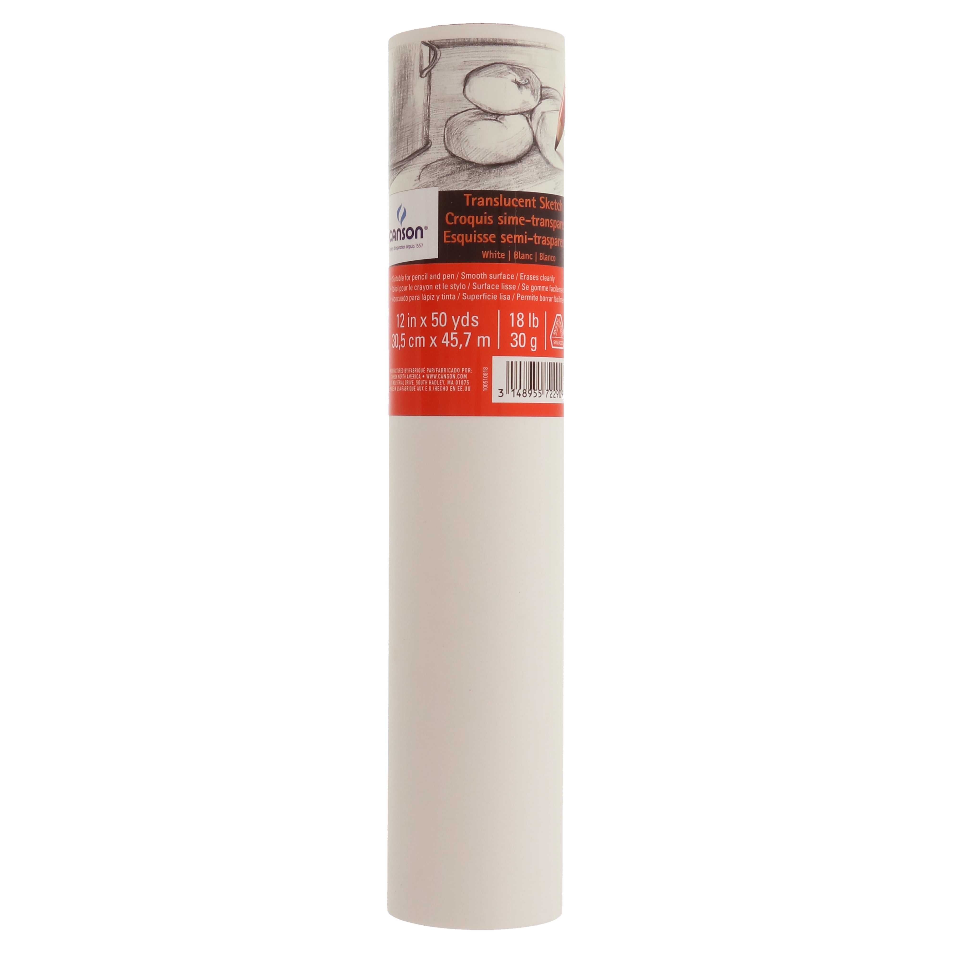 Canson Sketching and Tracing Paper Roll, White, 12" x 50 yds. Walmart