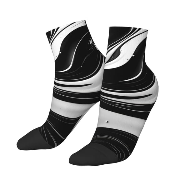 Uemuo Abstract Black White Swirls Printed Crew Socks, Moisture-Wicking Socks, Athletic Socks for Men Breathable Cushion Socks Casual Sport Socks for Running Traveling