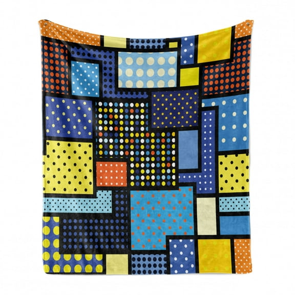 Retro Soft Flannel Fleece Throw Blanket, Different Polka Dots Patterns with Classical and Pixel Features Artprint, Cozy Plush for Indoor and Outdoor Use, 60" x 80", Multicolor, by Ambesonne