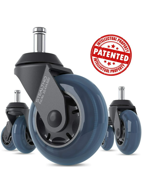 Stealtho Office Chair Caster Wheels Replacement Set of 5, Soft Polyurethane Blue Safe Hardwood Floor