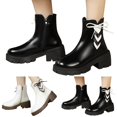 thumbnail image 3 of NECHOLOGY Zapatos Botines de mujer Botines de de otoño e invierno para mujer suelas gruesas tacón grueso antideslizante punta redonda cremallera lateral cómodo Color sólido (White 7.5), 3 of 7