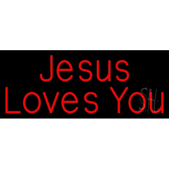 Jesus Loves You LED Neon Sign 10" Tall x 24" Wide - inches Black Square Cut Acrylic Backing, with Dimmer - Premium built indoor Sign for Home décor, Event, Religious place, Store interior, Office.