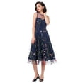 thumbnail image 6 of IBTOM CASTLE Women Vintage Dress 1950s Sleeveless Mesh Patchwork Cocktail Swing Dress Floral Embroidery Flare A-Line Dress Wedding Guest Evening Prom Gown XL Navy Blue, 6 of 8