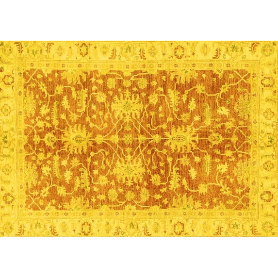 Ahgly Company Machine Washable Indoor Rectangle Abstract Yellow Modern Area Rugs, 8' x 10'