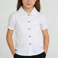 thumbnail image 5 of Girls' School Shirts Short Sleeve Uniform Solid/Striped Print Kids Button Down Collared Blouses Tops (11-12 Years, White #D), 5 of 6