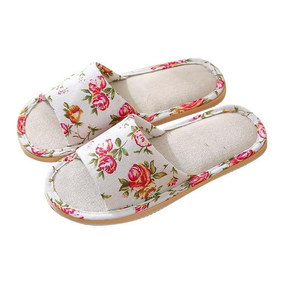 Utoimkio Platform Sandals for Women Summer Couple Casual Linen Open Toe Printing Comfy Casual Flops Home Shoes