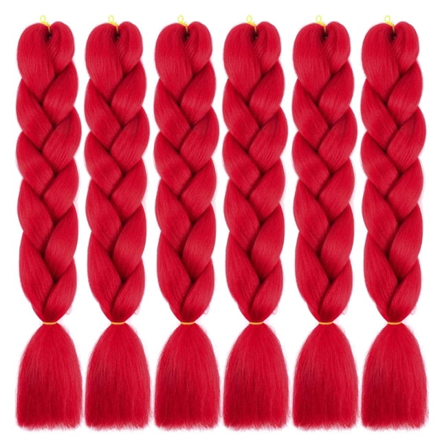 Shuohan 6 paquetes de extensiones de cabello trenzado Ombre Jumbo de 24 pulgadas, extensiones de cabello de fibra sintética de alta temperatura para trenzas de caja, cabello trenzado (rojo)
