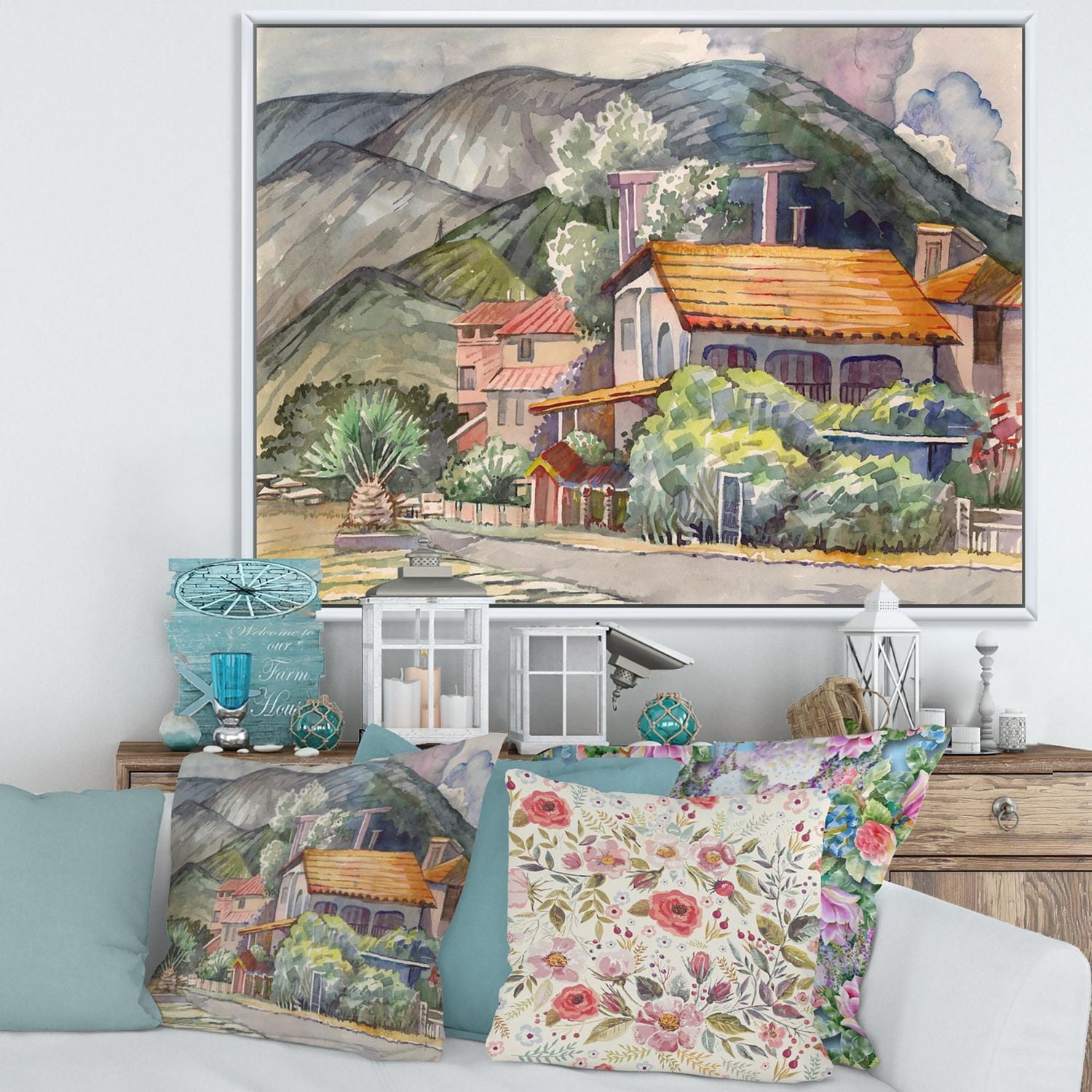 Designart Paysage grec au large de la côte de la mer Égée ART MURAL À CADRE FLOTT