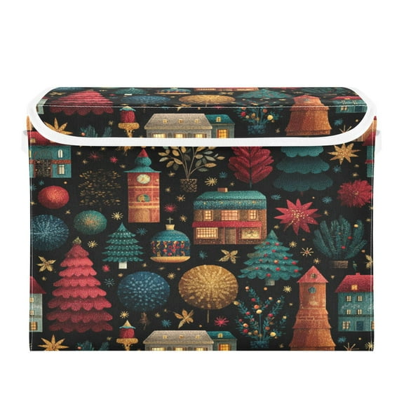 Storage Box With Lid 16.5x12.6x11.8In Foldable Stacked Household Storage Box Christmas House Pattern