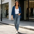 thumbnail image 5 of LNWUY Women's Lightweight Open Front Cardigans Short Sleeve Solid Color Casual Stretch Soft Knit Cardigan Sweaters Blue L, 5 of 7