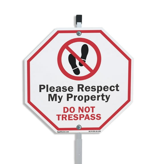 Please Respect My Property Do Not Trespass 10 inch X 10 inch Octagon Aluminum Metal Signs with Aluminum Mounting Stake Weather Resistant UV Protected for Workplace Private Property