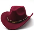 thumbnail image 4 of Sombrero de vaquero con cinturón de hojas de metal, sombrero de copa de lana para otoño e invierno, sombrero de fieltro de jazz con borde grande, 6 colores, 4 of 6