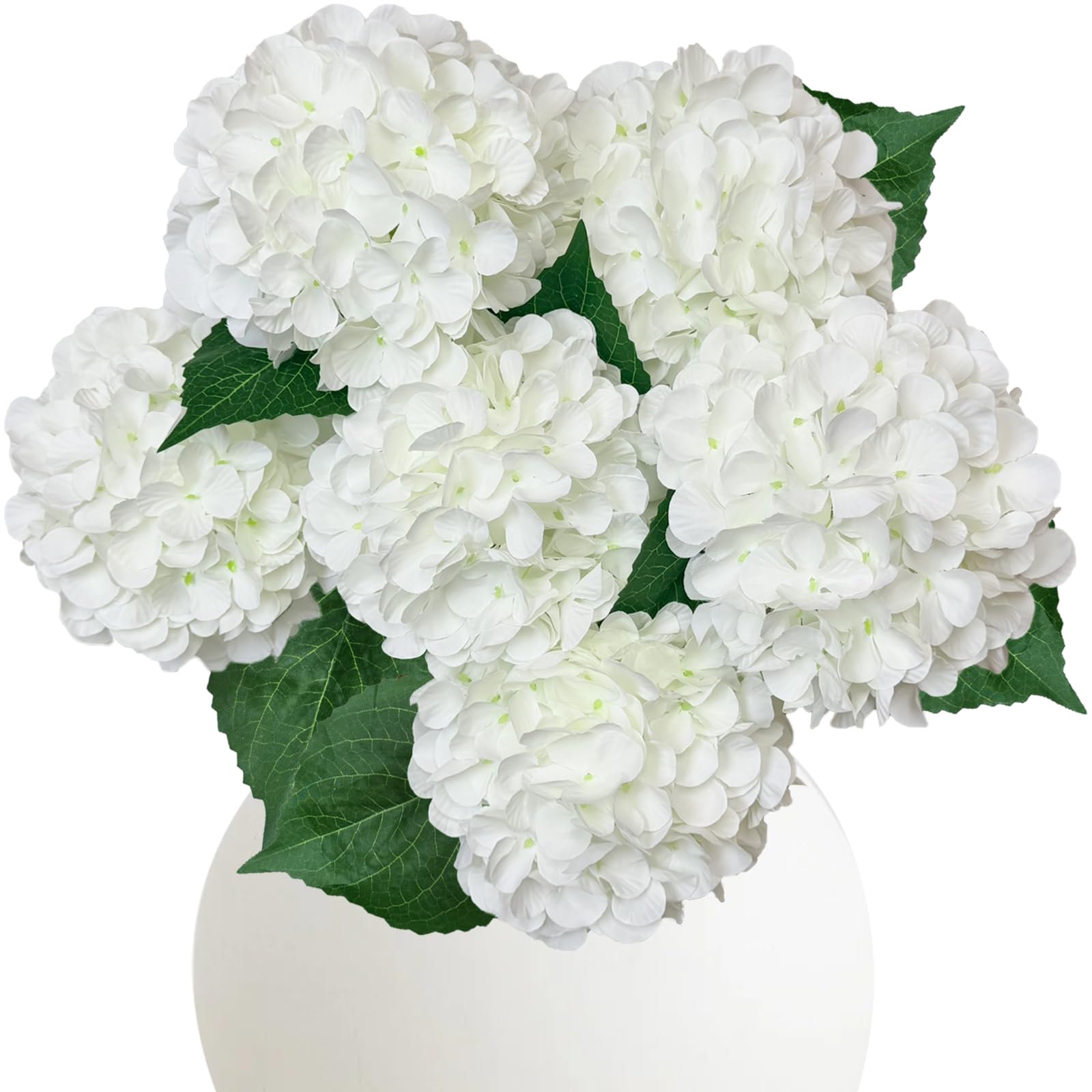 6PCS White Hydrangea Artificial Flowers Bulk Silk Fake Flower with Stems Faux Hydrangeas Bouquets for Home Décor Wedding Party and Office Table Centerpieces.