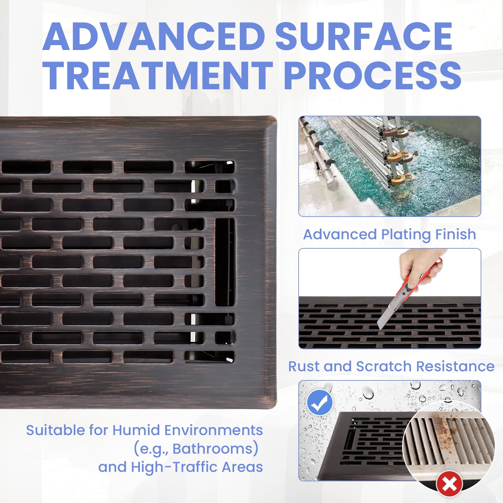 4x10 Inches 2 Pack Heavy Duty Walkable Floor Register - Easy Adjust Air Supply Lever Decorative Floor Vent Covers - Boston Design Vent Covers for Home - Oil Rubbed Bronze