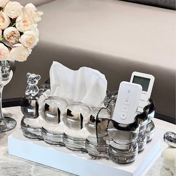 1-pack bear shaped tissue box with spring dispenser   remote control holder, plastic rectangular tissue storage box for living room dining table