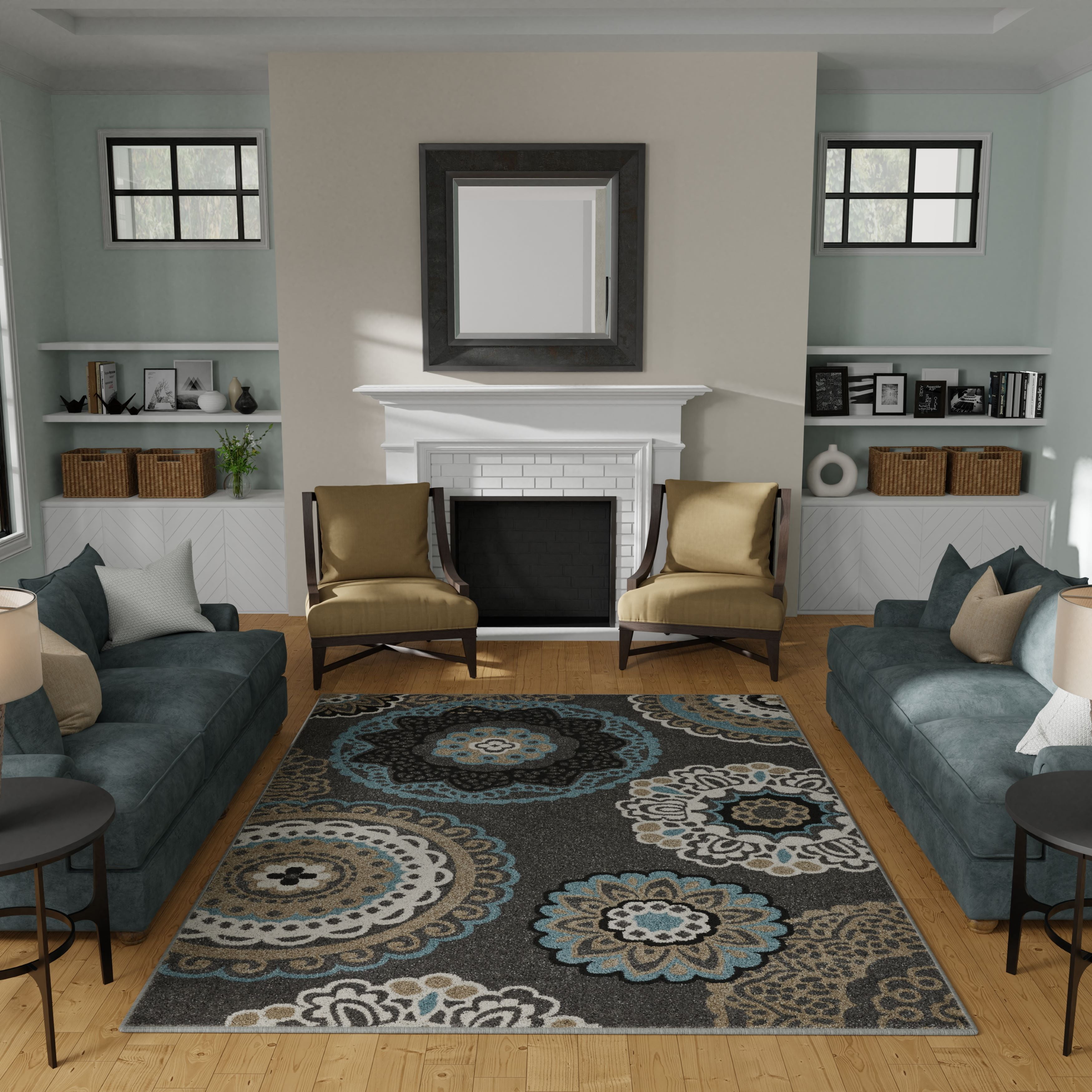 Loomaknoti Ohanzah Ovena 6' x 9' Blue Medallion Indoor Area Rug