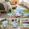 thumbnail image 5 of Round Rug 4Ft Washable Non-Slip, Easter Cartoon Bunny Circle Area Rugs for Living Room Bedroom, Colorful Eggs Spring Leaves Blue Sky Butterfly Indoor Floor Mats Carpet Runner for Home Decor Aesthetic, 5 of 8