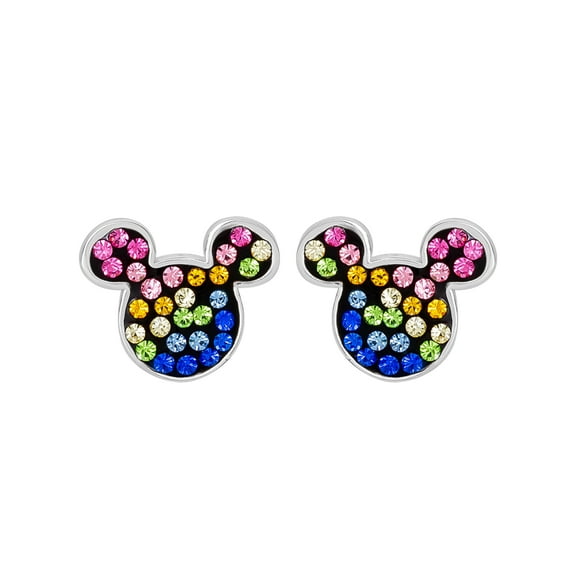 Disney Women's Sterling Silver Multi Crystal Mickey Head Earrings