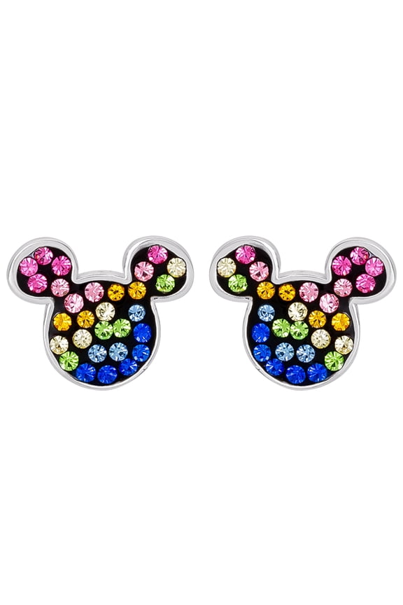 Women's Sterling Silver Multi Crystal Mickey Head Earrings