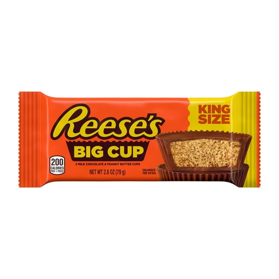 Reese's Big Cup Milk Chocolate King Size Peanut Butter Cups Candy, Pack 2.8 oz