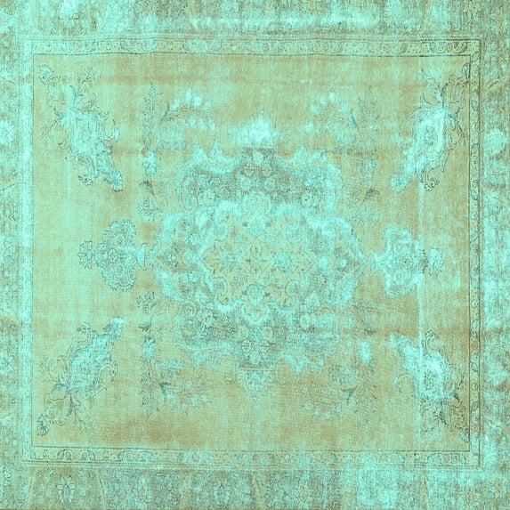 Ahgly Company Machine Washable Indoor Square Abstract Turquoise Blue Contemporary Area Rugs, 7' Square