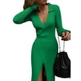 thumbnail image 2 of Women'S Wool Blend Side Slit Sweater Dresses Fall Business Casual Outfits Green S, 2 of 6