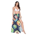 thumbnail image 2 of FORMRS Womens Long Sarong Beach Wrap Semi-Sheer Bikini Skirt Bathing Swimsuit Cover Up, Green Cubes, 2 of 7