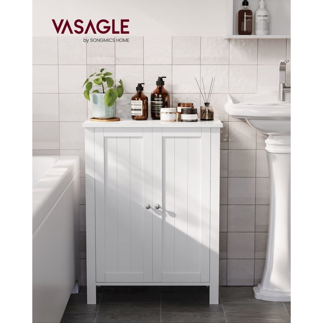 VASAGLE Armario de Baño, con 2 Estantes Ajustables, Gabinete con 2 Puertas, 30 x 60 x 80 cm, 30 x 60 x 80 cm, Blanco