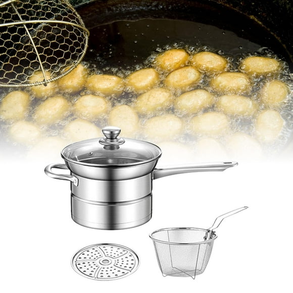 Juego de freidora, calentador de leche, utensilios de cocina, práctica olla con colador, cesta para freír, para cocina, restaurante, patatas fritas de C