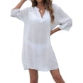 thumbnail image 5 of Franhais Women's Swimsuit Cover Up Dress, Summer V Neck Solid Color Bathing Suit Cover Up, 5 of 9