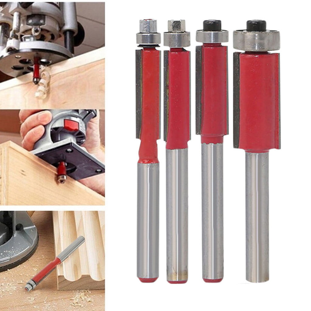 4Pcs 1/4 In Straight Router Bit Set Shank Trimming Cutter For Woodworking Tools 