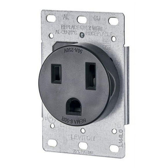 Leviton 3709185 50A 250V 2-Pole Flush Mount Shallow Single Outlet Black