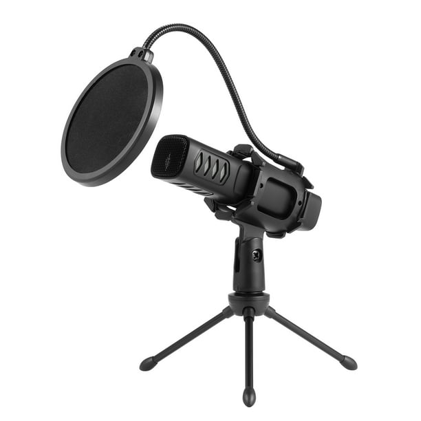 Micrófono Micrófono USB Micrófono de condensador cardioide con soporte de trípode Filtro de pop Montaje de choque para juegos Streaming Podcasting Compatible con PC Laptop Smartphone Tomshoo Micrófono