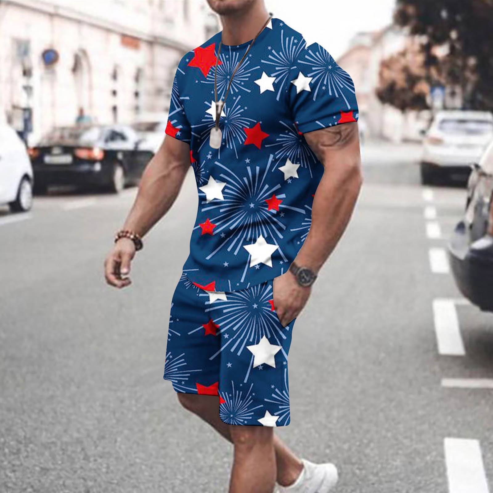 VBTAPA 4th of July Outfits for Men 2 Piece Shirts and Shorts